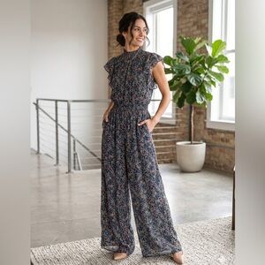 Floral Ruffle Sleeve Maxi jumpsuit